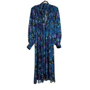 Ronny Kobo Tate Silk Blend Tie Neck Floral Midi Dress Size XL NWT